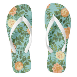 Aqua Peach Wedding Floral Roses Jandals