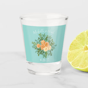 Aqua Peach Wedding Floral Roses Shot Glass