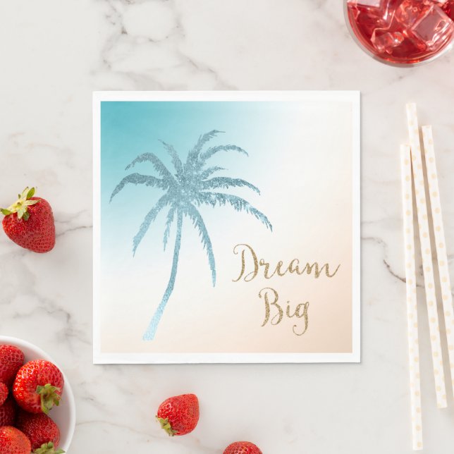  Aqua Peach White Palm Tree Gold Dream     Napkin (Insitu)