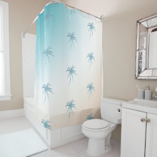 Aqua Peach White Palm Tree Gold Dream           Shower Curtain