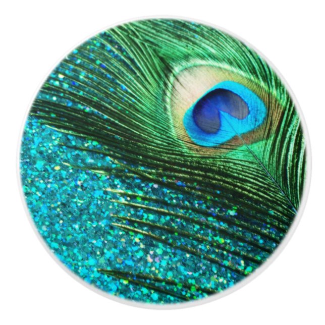 Aqua Peacock Ceramic Knob (Front)