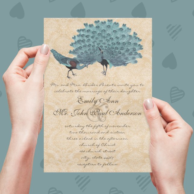 Aqua Peacocks You Choose Backgound Colour Invitation (Creator Uploaded)