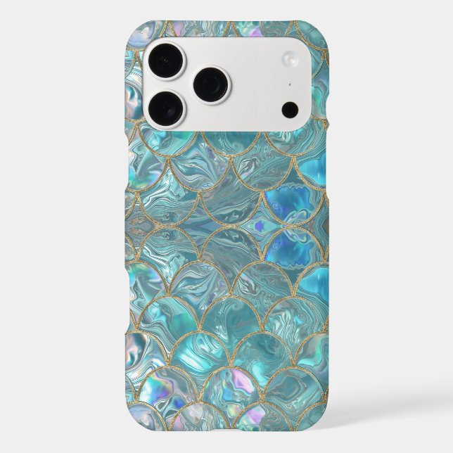 Aqua Pearlescent & Gold Mermaid Scale Pattern  (Back)