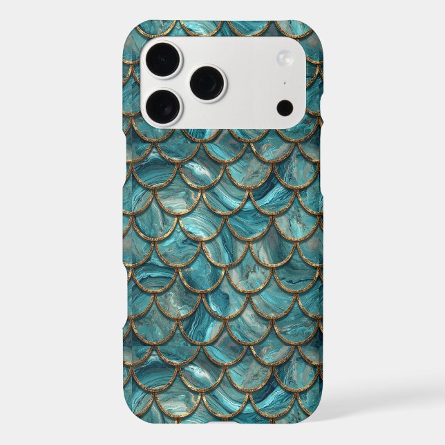 Aqua Pearlescent & Gold Mermaid Scale Pattern  (Back)