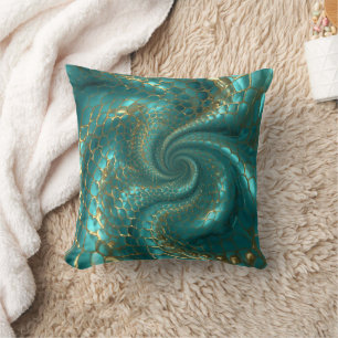 Aqua Pearlescent & Gold Mermaid Scale Pattern  Cushion