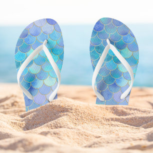 Aqua Pearlescent & Gold Mermaid Scale Pattern Jandals