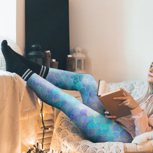 Aqua Pearlescent & Gold Mermaid Scale Pattern Leggings
