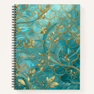 Aqua Pearlescent & Gold Mermaid Scale Pattern Notebook