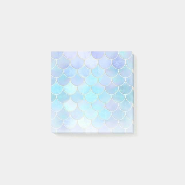 Aqua Pearlescent & Gold Mermaid Scale Pattern Post-it Notes (Front)