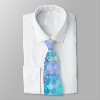 Aqua Pearlescent & Gold Mermaid Scale Pattern Tie