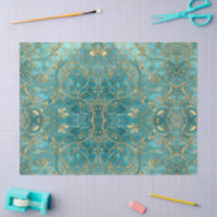 Aqua Pearlescent & Gold Mermaid Scale Pattern 