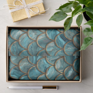 Aqua Pearlescent & Gold Mermaid Scale Pattern Tissue Paper