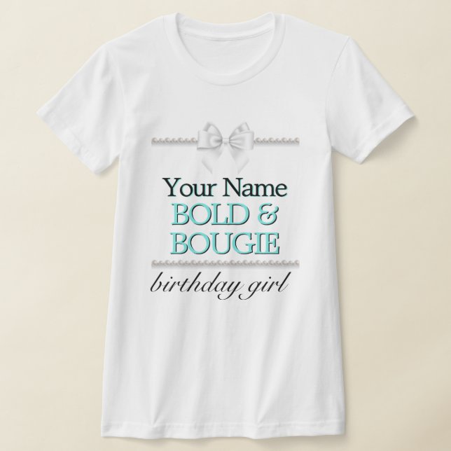 Aqua Pearls Tiffany Theme Elegant Birthday Girl T-Shirt (Laydown)