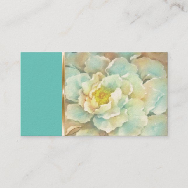 Aqua Peony Pattern Business Card (Front)