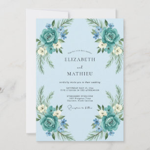 Aqua Peony Wedding Invitation