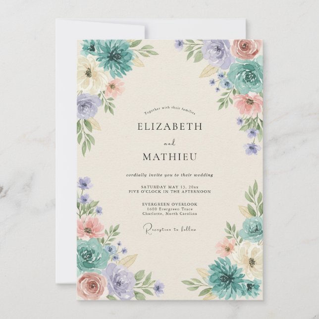 Aqua Periwinkle Painted Wedding Invitation (Front)
