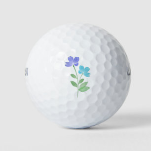 Aqua Periwinkle Watercolor Flower Stems Golf Balls