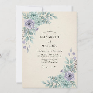 Aqua Periwinkle Watercolor Wedding Invitation