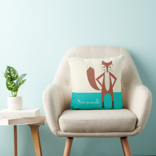 Aqua Personalised Stylised Fox Pillow