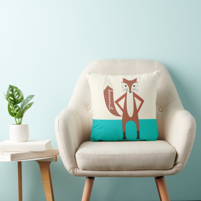 Aqua Personalised Stylised Fox Pillow (Chair)