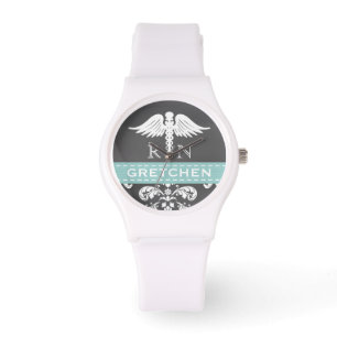 AQUA PERSONALIZED NURSE RN CADUCEUS CHALKBOARD WATCH