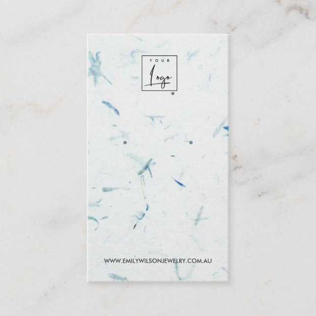 AQUA PETAL HANDMADE PAPER STUD EARRING DISPLAY BUSINESS CARD (Front)
