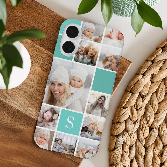 Aqua Photo Collage & Monogram Case-Mate iPhone Case (Creator Uploaded)