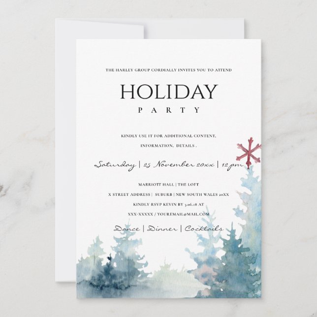 AQUA PINE TREE SNOWY FOREST STAR CHRISTMAS PARTY HOLIDAY CARD (Front)