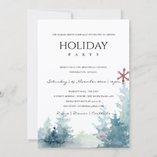 AQUA PINE TREE SNOWY FOREST STAR CHRISTMAS PARTY HOLIDAY CARD