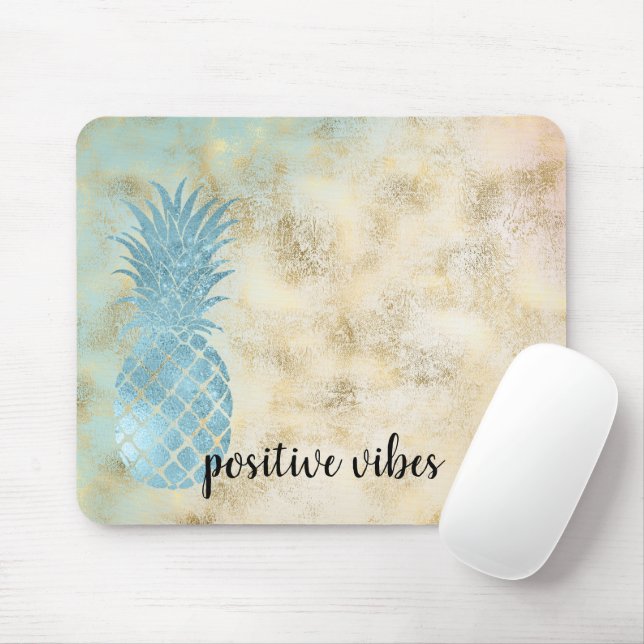Aqua Pineapple Gold Grunge Mouse Pad (With Mouse)