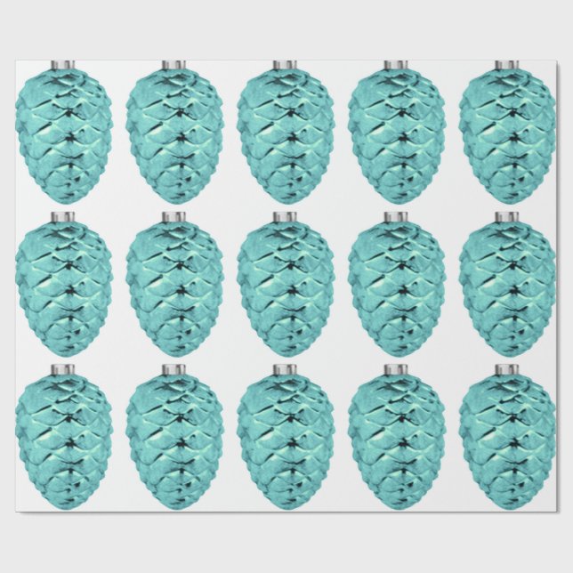 Aqua Pinecone Ornaments Wrapping Paper (Flat)
