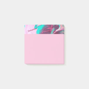 Aqua Pink Abstract Personalised Post it Notes 4x6