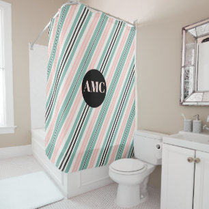 Aqua Pink and Dark Grey Stripes Shower Curtain