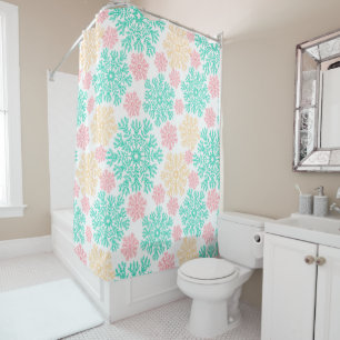Aqua Pink and Gold Snowflakes Pattern Shower Curtain