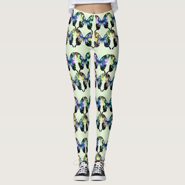 Aqua, Pink, and Yellow -  Elegant Butterflies Leggings (Front)