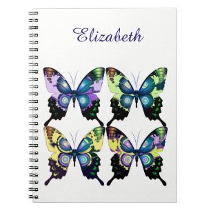 Aqua, Pink, and Yellow -  Elegant Butterflies Spiral Notebook