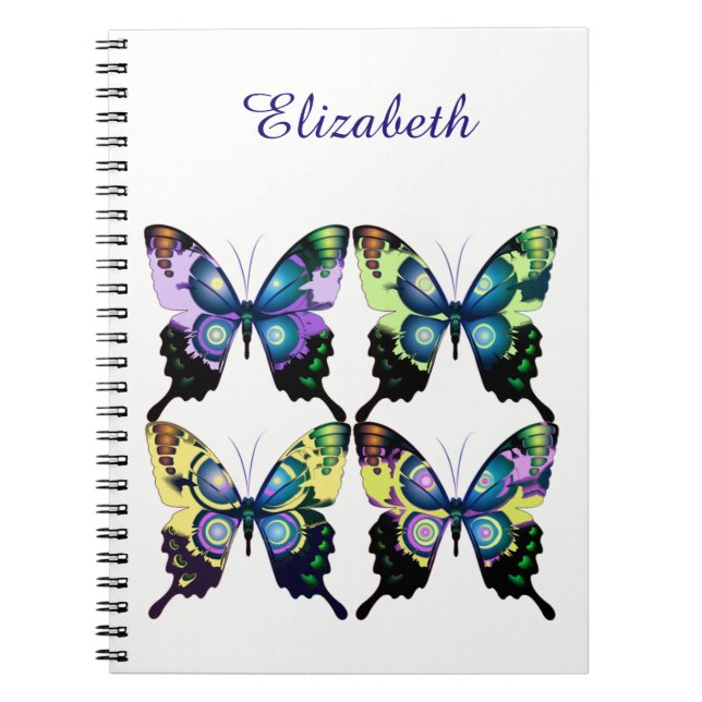 Aqua, Pink, and Yellow -  Elegant Butterflies Spiral Notebook (Front)