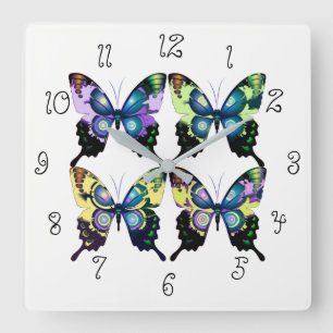 Aqua, Pink, and Yellow - Elegant Butterflies Square Wall Clock