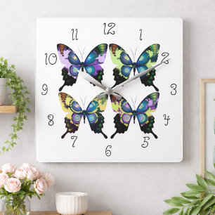 Aqua, Pink, and Yellow -  Elegant Butterflies Square Wall Clock