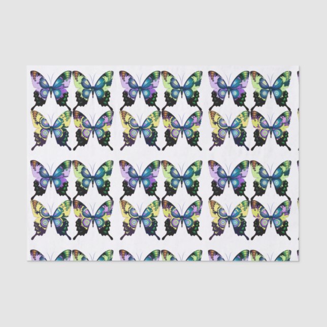 Aqua, Pink, and Yellow -  Elegant Butterflies Tissue Paper (Front)