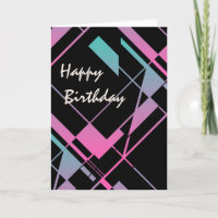 Aqua Pink Black Diagonal Abstract Design Birthday