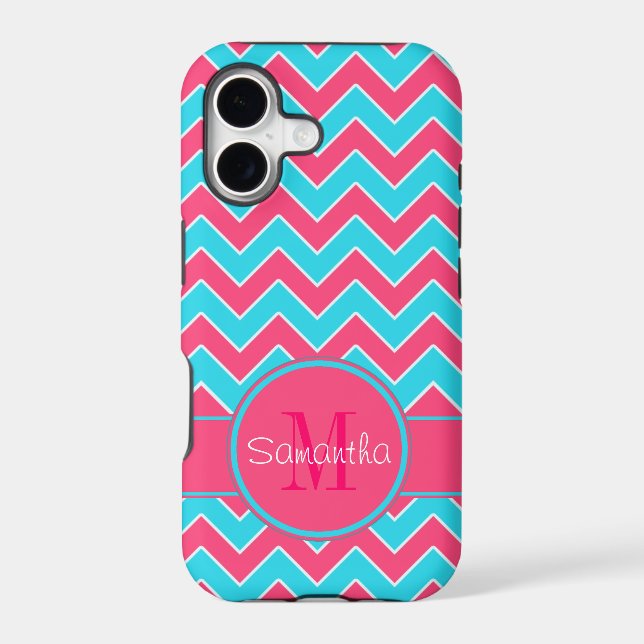 Aqua & Pink Chevron Pattern Custom Monogram (Back)