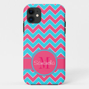 Aqua & Pink Chevron Pattern Custom Monogram Case-Mate iPhone Case