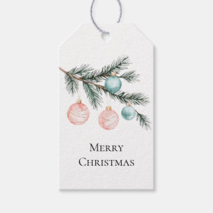 Aqua Pink Christmas Tree Branch Ornaments Gift Tags