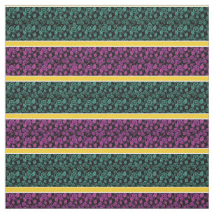 Aqua/pink floral-gold/white stripe - black fabric