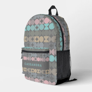 Aqua Pink Grey Beige Midcentury Circles Pattern Printed Backpack