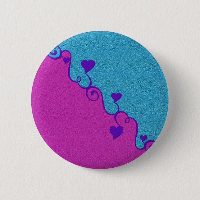 Aqua / Pink hearts button, customise 6 Cm Round Badge (Front)