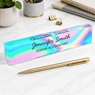 Aqua Pink Iridescent Rainbow Wave Ombre Nameplate