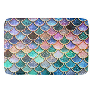 Aqua Pink Mermaid Glitter Scales- Mermaid Scales Bath Mat