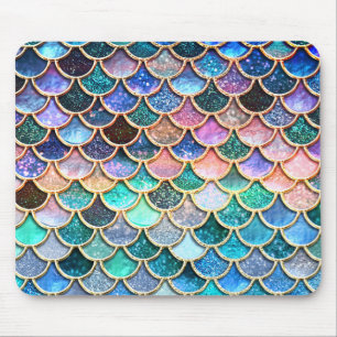 Aqua Pink Mermaid Glitter Scales- Mermaid Scales Mouse Pad